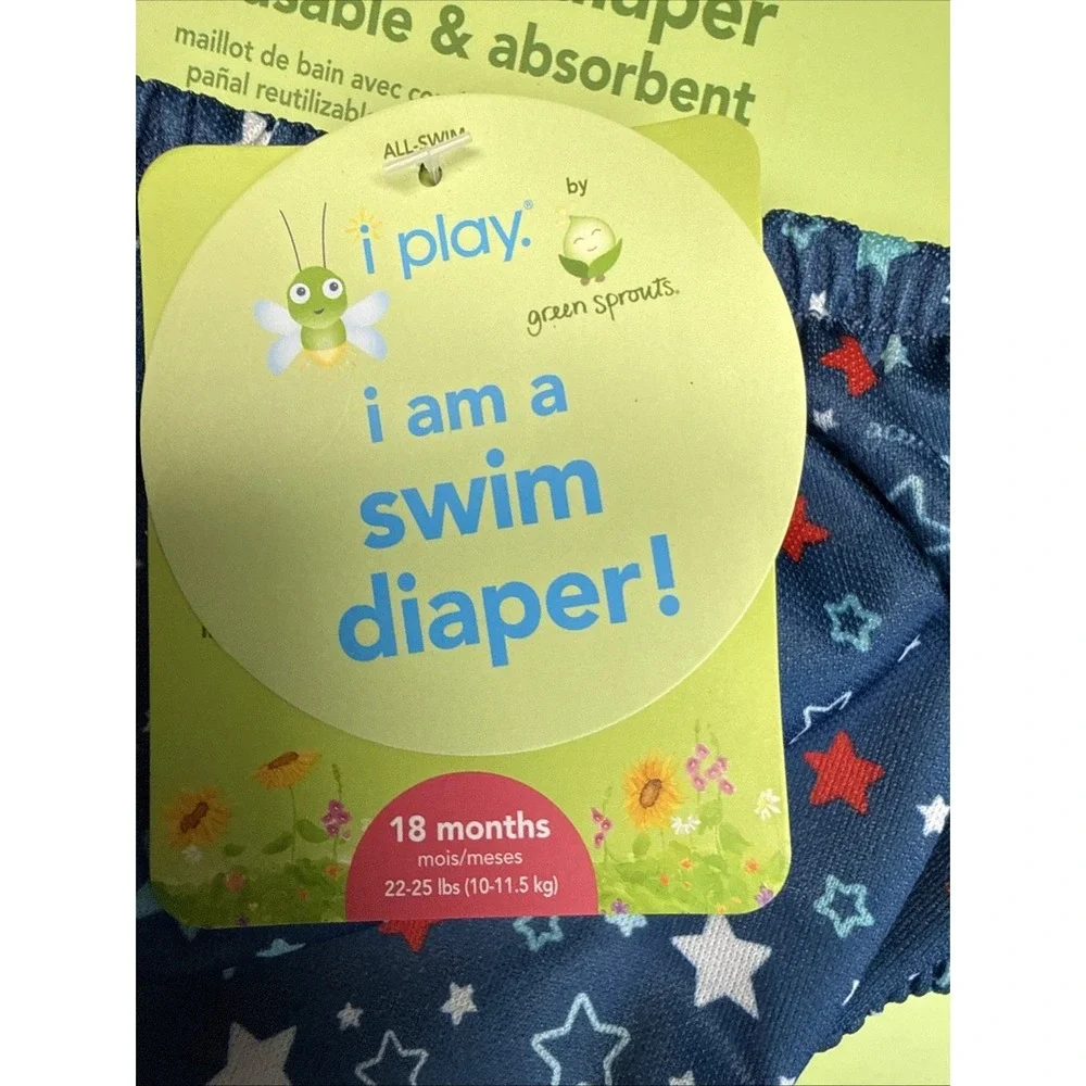 i Play Baby Swimsuit Stars Americana Reusable & Absorbent Swim Diaper 18 Months